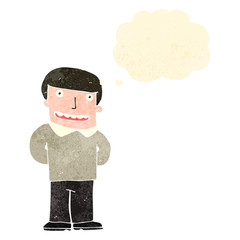 retro cartoon friendly man with thought bubble