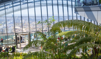 LONDON, UK - APRIL 22, 2015: Viewing platform is highest UK garden, locates at the 32 floor and offers amazing skyline of London city.