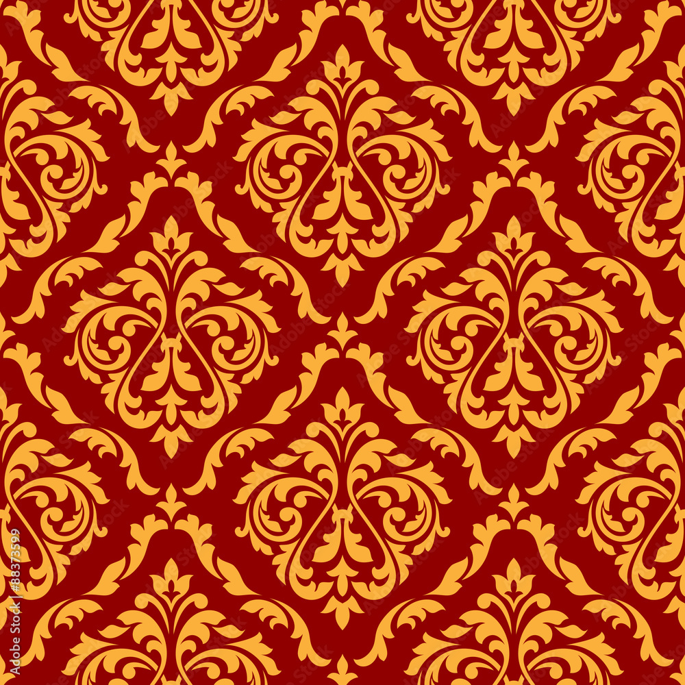 Poster Damask seamless pattern with orange and red colors