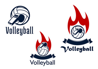 Volleyball balls, whistles and flames