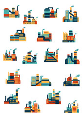 Industrial factories and plants flat icons