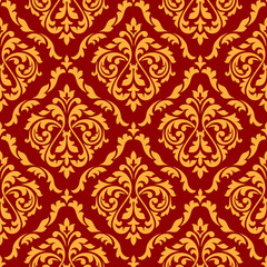 Damask seamless pattern with orange and red colors