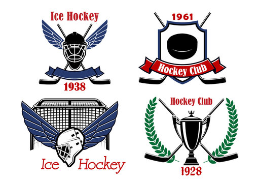 Ice hockey game badges and icons