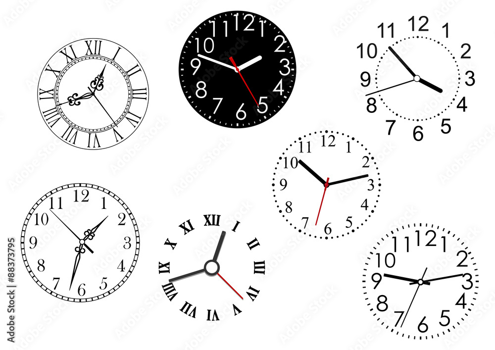 Poster set of isolated clock dials