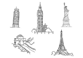 Set of famous world landmarks
