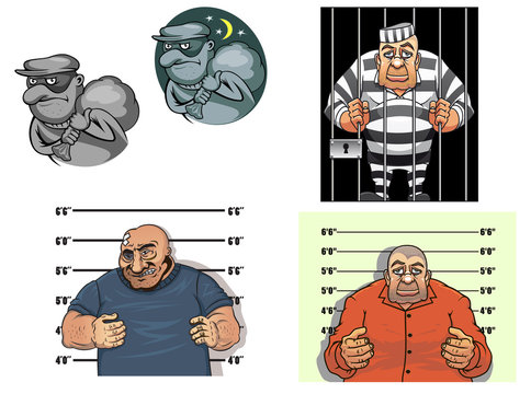 Cartoon thief, robber, gangster and prisoner