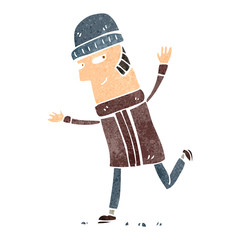 retro cartoon happy running man