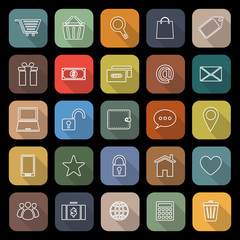 Ecommerce line flat icons with long shadow