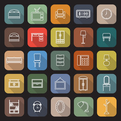 Bedroom line flat icons with long shadow