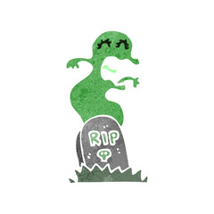 retro cartoon ghost rising from grave