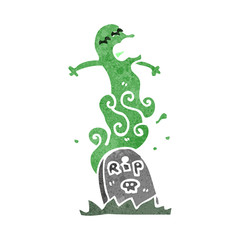 retro cartoon ghost rising from grave