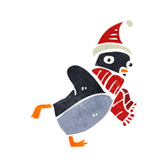 retro cartoon skating christmas robin