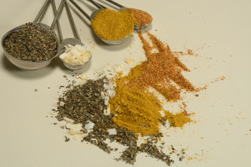 Spices in measuring spoons