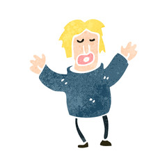 retro cartoon man holding arms in air