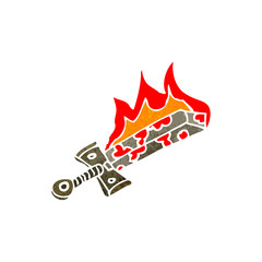 retro cartoon flaming sword