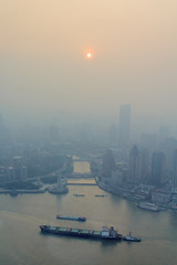 Smog Huangpu river in Shanghai