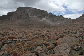 Longs Peak, Colorado 14er with Thunderstorms building, Rocky Mountains, USA