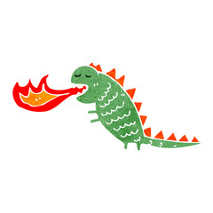 retro cartoon fire breathing monster