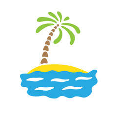 Fototapeta na wymiar Tropical palm on island with sea. Vector logo