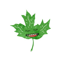 retro cartoon leaf with face