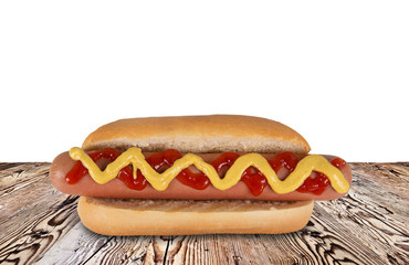 hot dog on wooden background
