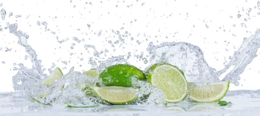 Wall murals Best sellers in the kitchen Fresh limes with water splashes