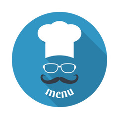 Hipster chef  hat with mustache and glasses.