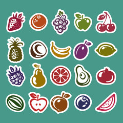 Set of colorful fruit sticker icons