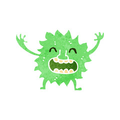 retro cartoon little green monster