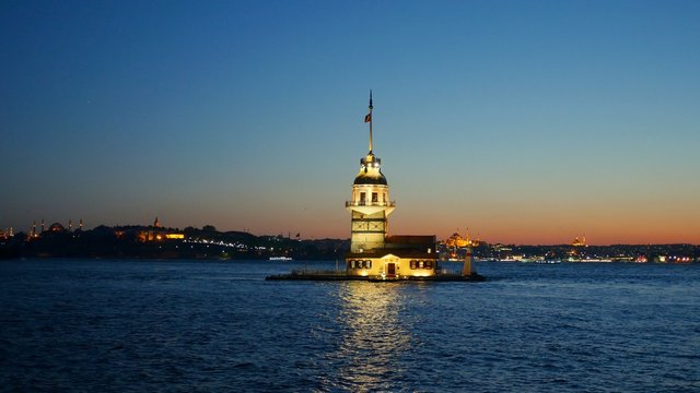 Panning shot of Maiden's Tower. istanbul, Turkey 