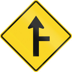 Canadian road warning sign - T-Intersection with priority ahead. This sign is used in Ontario