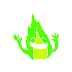 retro cartoon green flame character
