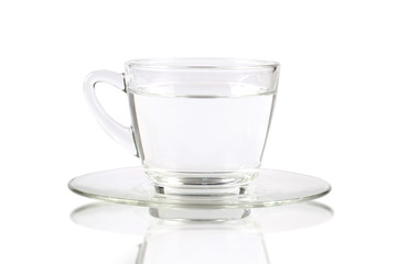Coffee cup with water on white background, concept of nutrition