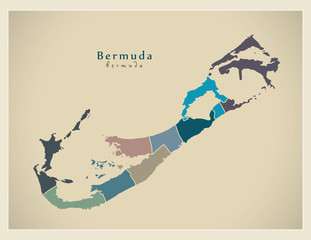 Modern Map - Bermuda with parishes colored BM