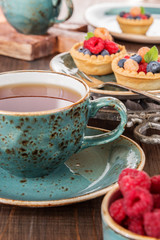 Delicious breakfast with fruit tartlets