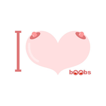 I love boobs. Symbol of heart of tits. Vector illustration
