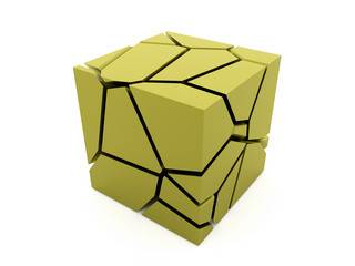 Cracked blue cube.