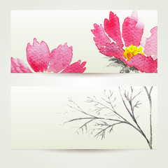 Two floral watercolor banners with bouquet of pink flowers