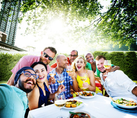 Friends Dining Outdoors Party Cheerful Concept