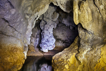 Interior of a cave full of water