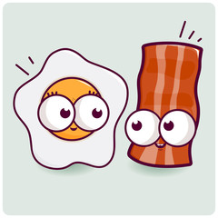 Cartoon egg and a bacon characters. Vector illustration