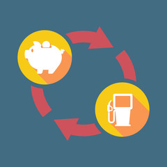 Exchange sign with a  piggy bank and a gas station