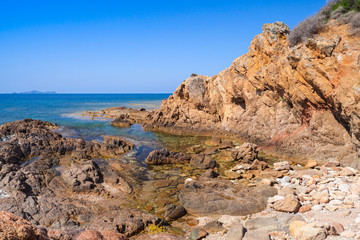 Fototapeta na wymiar Coastal landscape with empty rocky wild beach