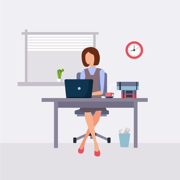 woman working laptop office setting clip art preview
