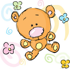 abstract cute bear with floral background design