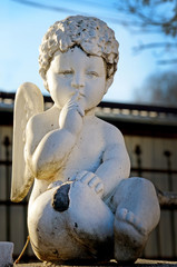 Statue of angel on the old cemetery in Ukraine (dark and light,