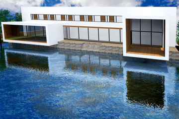 3D rendering of modern mansion