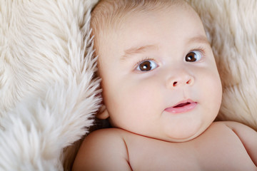 cute baby portrait lying on fur