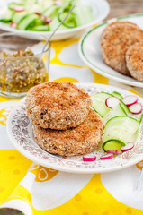 Potato and Pork Patties with Cucumber and Radish Salad