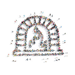 people in the shape of a fireplace